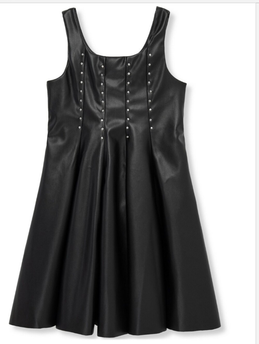 H By Habitual Girls Black Studded Faux Leather Fit & Flare Sleeveless Dress NWT